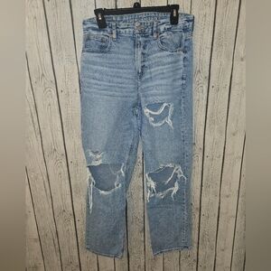 American Eagle Curvy 90s Straight Jean Classic Vintage Destroy Stretch Size 8